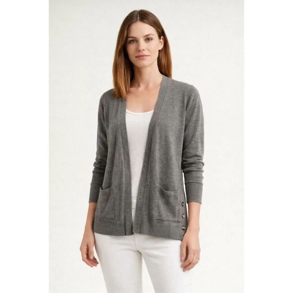 Banana Republic Merino Wool Cardigan Gray Petite Small Open Front